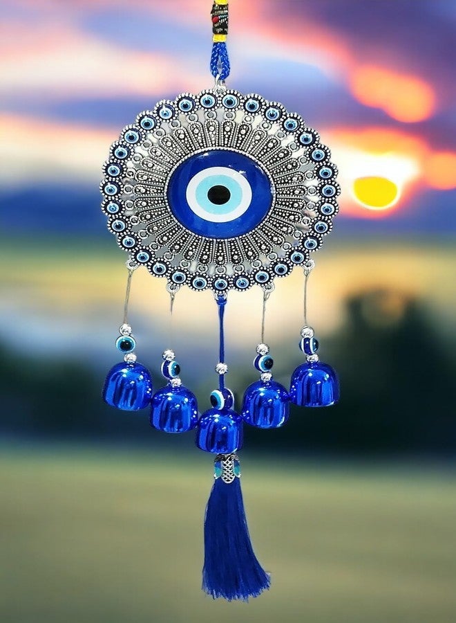 KINTIN 5 Bells Wind Chimes for Positive Energy & Protection | Evil Eye Hanging Decor for Home, Balcony & Office | Wind Charm for Good Luck |Rakhi Gift for Brother/Sister, Living Room & Garden Décor - Image 1